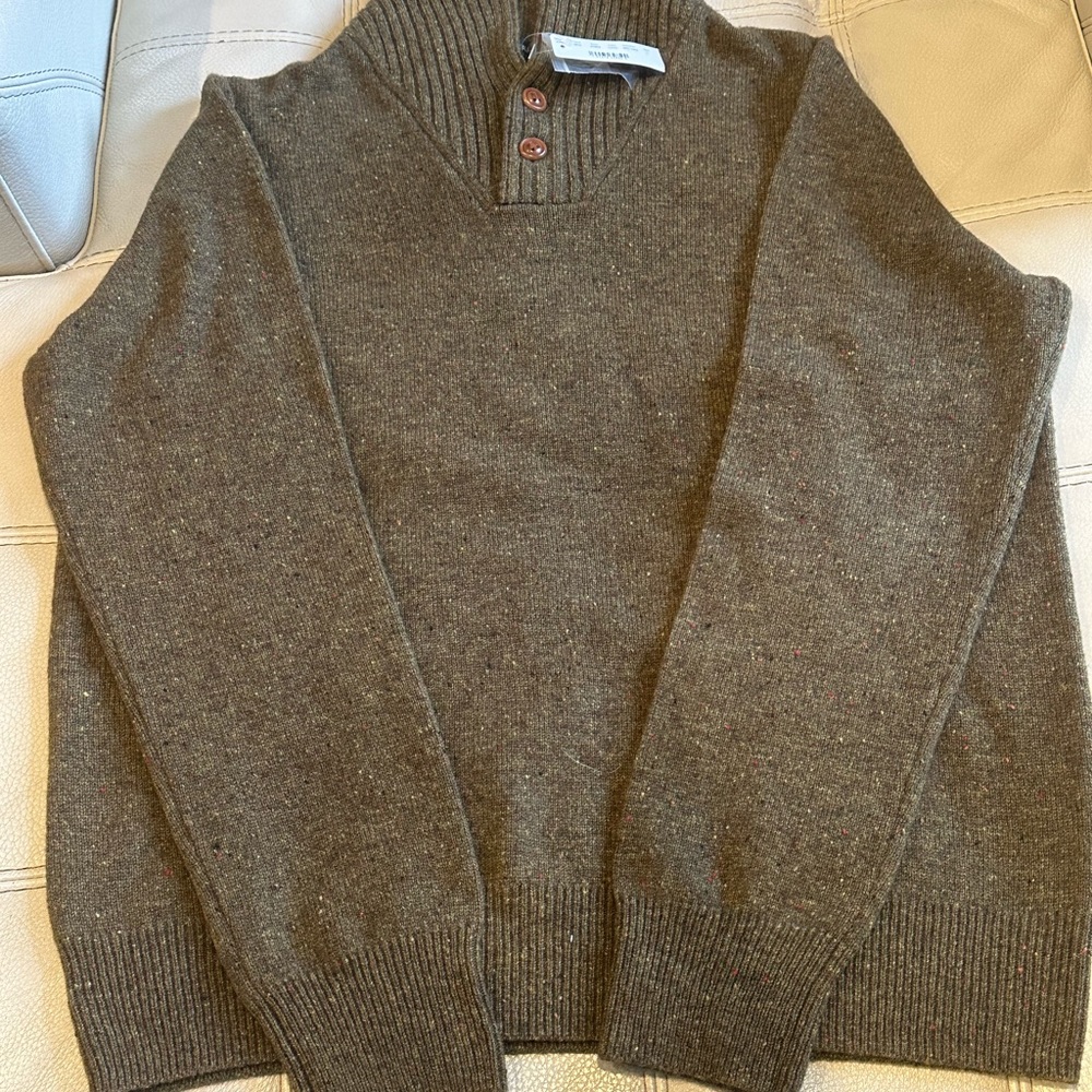 crew AD399 men's Rugged merino shawl-collar donegal sweater oatmeal L